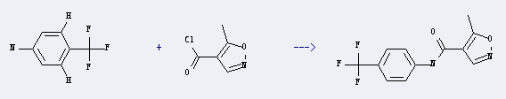 Leflunomide can be produced by 5-methyl-isoxazole-4-carbonyl chloride and 4-trifluoromethyl-aniline